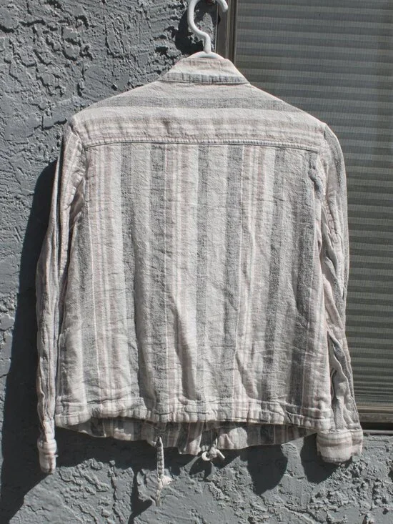 Jones New York Women's Striped Linen Blend Button Front Jacket Small Drawstring - Picture 2 of 8